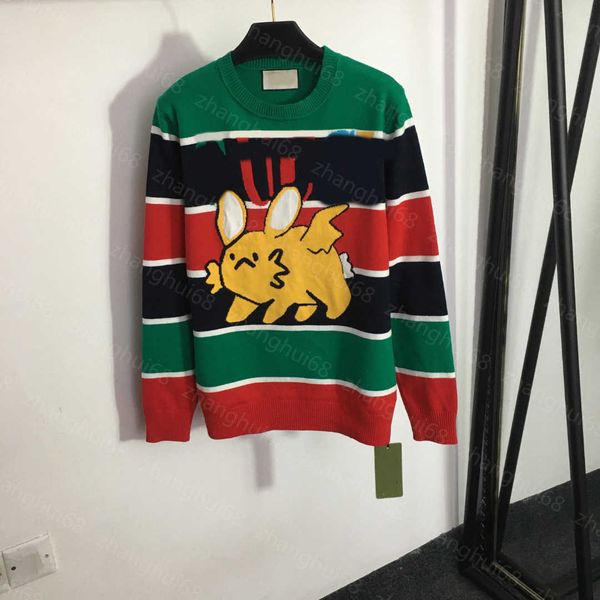 

23ss womens designer clothing women sweater pikachu letter color contrast striped crew neck long sleeve pullover sweater sweater womens clot, White;black