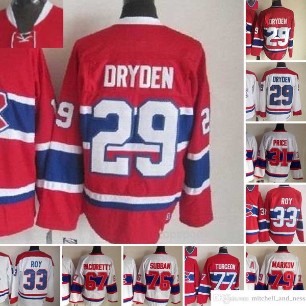 

1980 movie vintage hockey 29 ken dryden jerseys ccm embroidery 33 patrick roy 31 carey price 67 max pacioretty 76 pk subban 77 pierre turgeo, Black;red