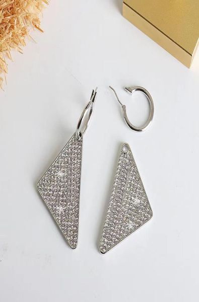 

designer dangle earrings for women classic triangle geometry luxury full diamond tennis fashion womens earring jewelry sterling si7256615, Silver