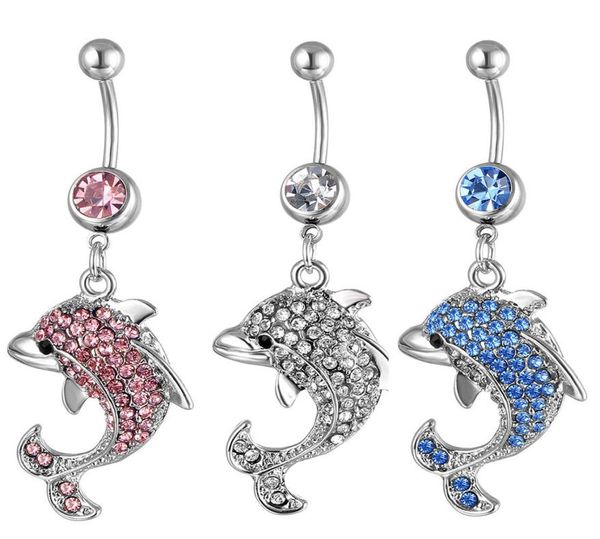 

d0042 3 colors nice style belly button navel rings body piercing jewelry dangle accessories fashion charm dolphin 20pcslot8317710, Silver