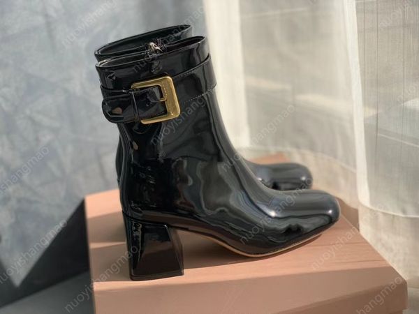 

boots women luxury boots fur boots booties new rock boots bottes brown black white leather high boots square head sleeve motorcycle boot ret