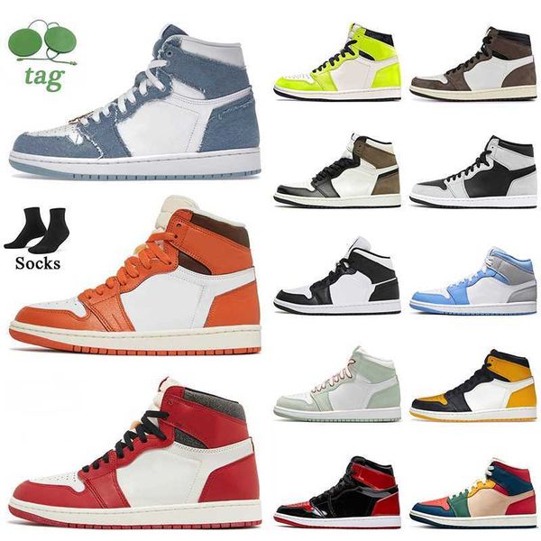 

jumpman 1 1s denim starfish basketball shoes og lost found gorge green yellow toe taxi patent bred dark mocha mid homage black white high ca