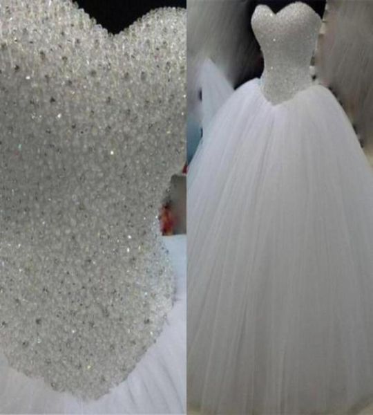 

new design ball gown crystals wedding dresses sweetheart white tulle floor length 2019 bridal gowns lace up back custom made4359299384045
