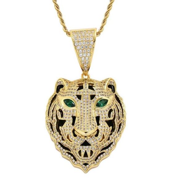 

cool iced out 5a cubic zircon tiger head pendant necklace for men fashion hip hop animal jewelry party gift necklaces2024672, Silver