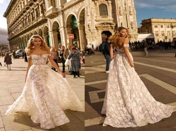 

2020 berta full lace see through wedding dresses off shoulders a line bridal dress plus size beach country simple wedding gowns bc1622124, White