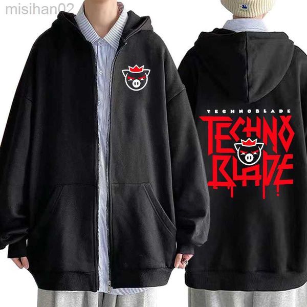 

men's hoodies sweatshirts technoblade merch print zipper harajuku men women hip hop streetwear casual loose fashion pullovers hkd230731, Black