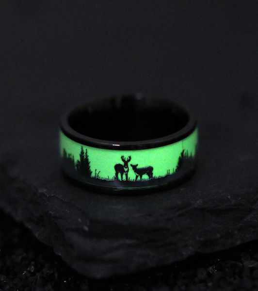 

christmas rings present elk luminous ring glow in the dark stainless steel hip hop jewelry will and sandy2106779, Silver
