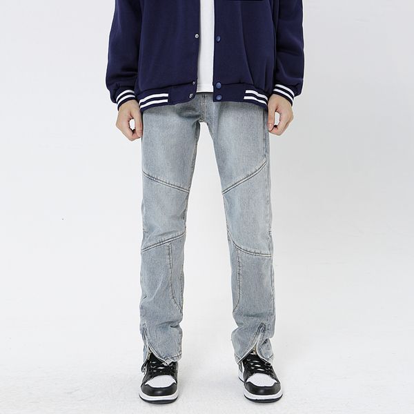 

men's jeans usa gothic retro style autumn spring men's streetwear skateboard hip hop punk moto bike jeans straight denim trouers 2, Blue