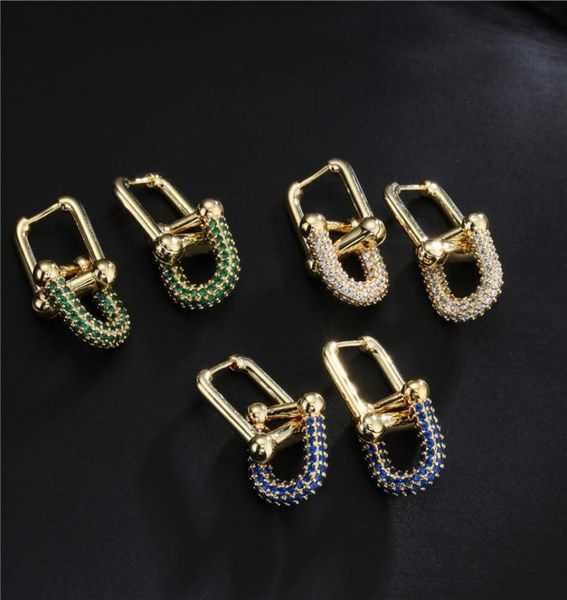 

2022 new fashion geometry charm earrings for women with white green blue crystal stud ear rings jewelry gift9094808, Golden