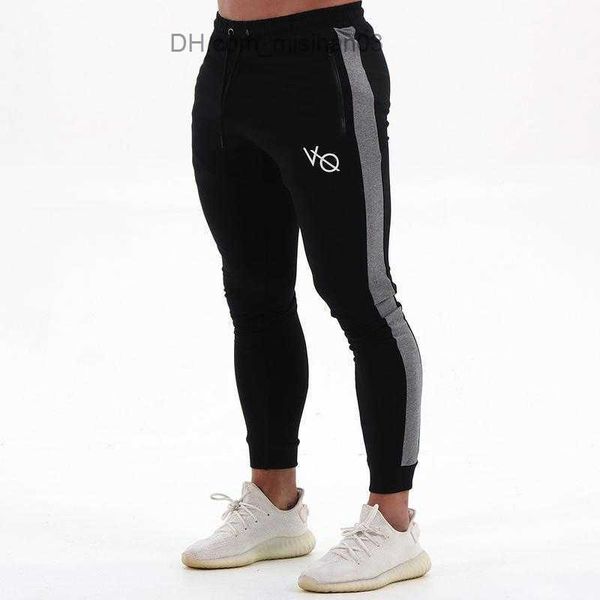 

men's pants joker's sports pants men's sports fitness cotton embroidered leggings splice casual pants gym running training el, Black