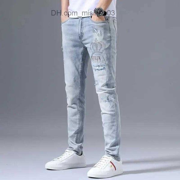 

men's pants 2023 spring/summer new men's classic fashion printing elastic blue jeans men's casual ultra thin comfortable men&, Black