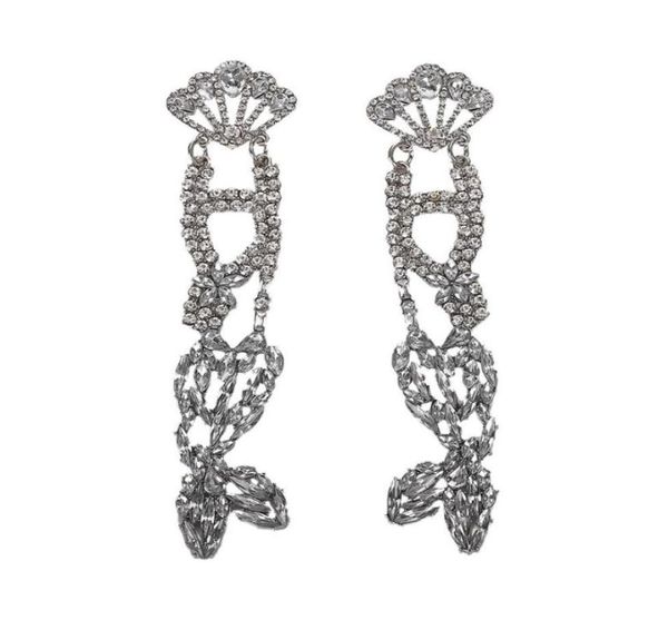 

new fashion designer exaggerated lovely cute ocean fish tail glittering diamond colorful crystal long pendant stud earrings for wo8303288, Golden;silver