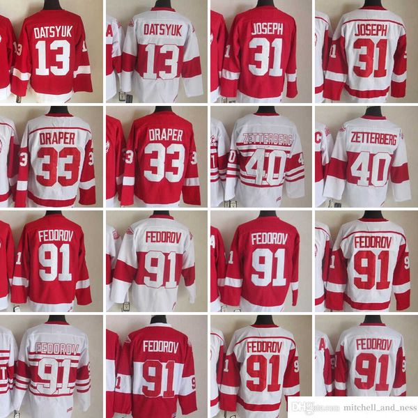 

1980 movie vintage hockey 91 sergei fedorov jerseys ccm embroidery 13 pavel datsyuk 31 curtis joseph 33 kris draper 40 henrik zetterberg jer, Black;red