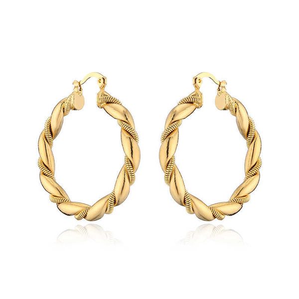 

vintage 18k gold plated big circle hoop earrings for women fashion retro exaggerated geometric twisted copper earrings vwnk, Silver