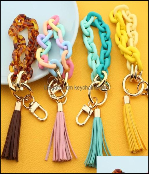 

key rings jewelry pop keychains fashion women accessories wristlet bangle bracelets acrylic link chain leather tasse dhkry7913867, Slivery;golden