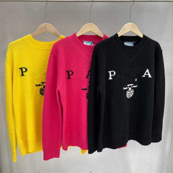 

prad autumn yellow/black/plum sweater 100% wool women's sweaters designer letter jacquard pullover women 101043, White;black