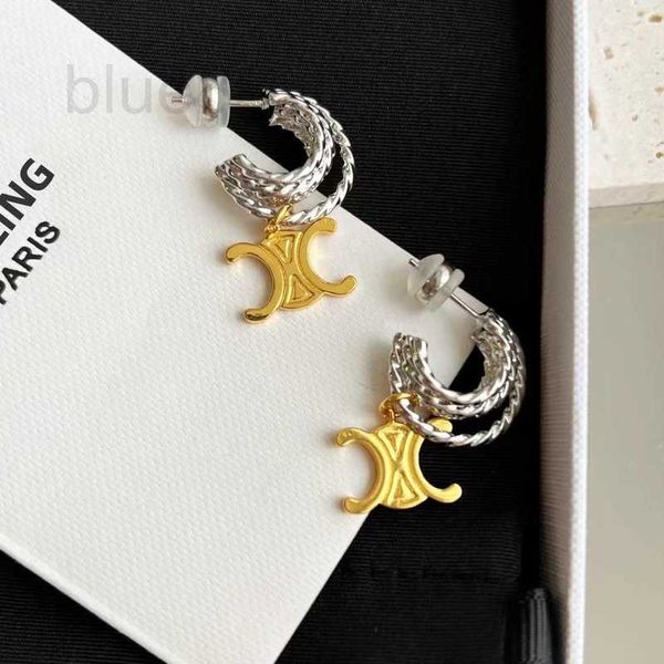

charm designer arc de triomphe gold and silver mosaic color c-shaped metal earrings temperament light luxury jewelry female 3osv, Golden