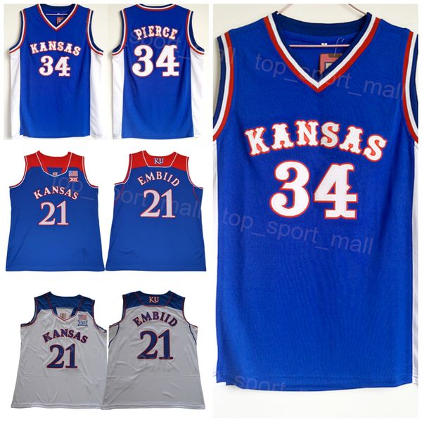 

kansas jayhawks jersey college basketball joel embiid 21 paul pierce 34 university all stitched team color blue white breathable for sport f, Black