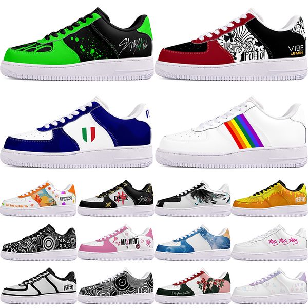 

DIY shoes winter Glossy white autumn mens Leisure shoes one for men women platform casual sneakers Classic cartoon graffiti trainers comfortable sports 100228