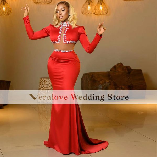 

red beads african women pageant prom dresses long sleeves vestido de graduacion evening gown aso ebi party wear, Black