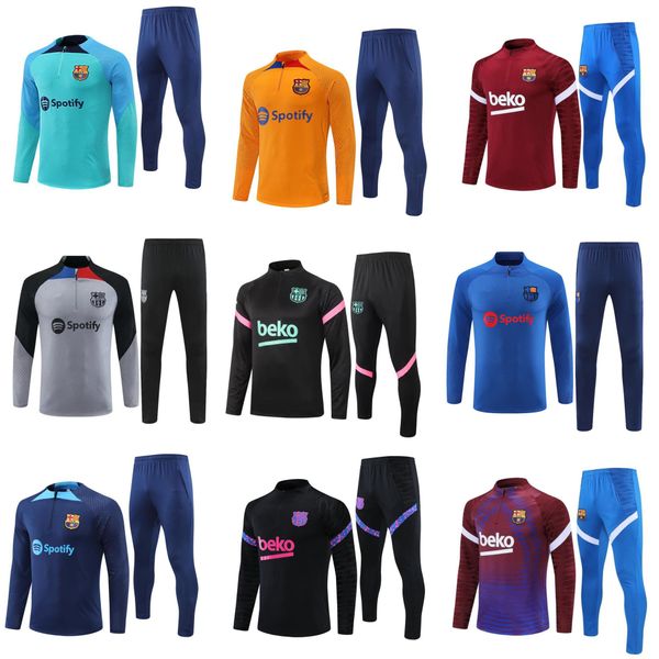 

ansu fati football tracksuit barcelonas camisetas de football 22/23 lewandowski soccer tracksuits men and kids chandal futbol barca training, Black