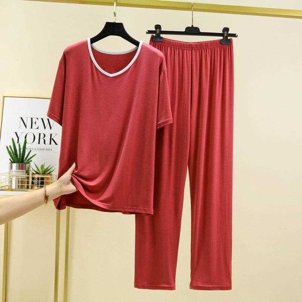 

modal womens pajamas two piece set girls spring and summer contrast color short