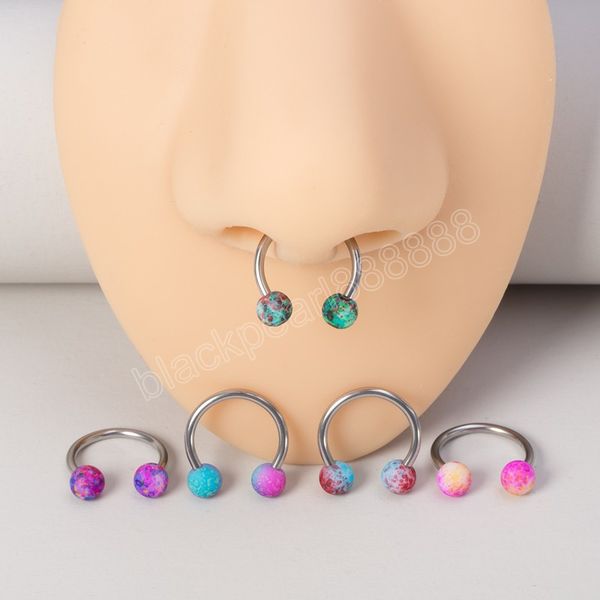 

5pcs surgical steel nose ring hoop septum ear piercing cartilage earring horseshoe circular barbell helix jewelry, Silver