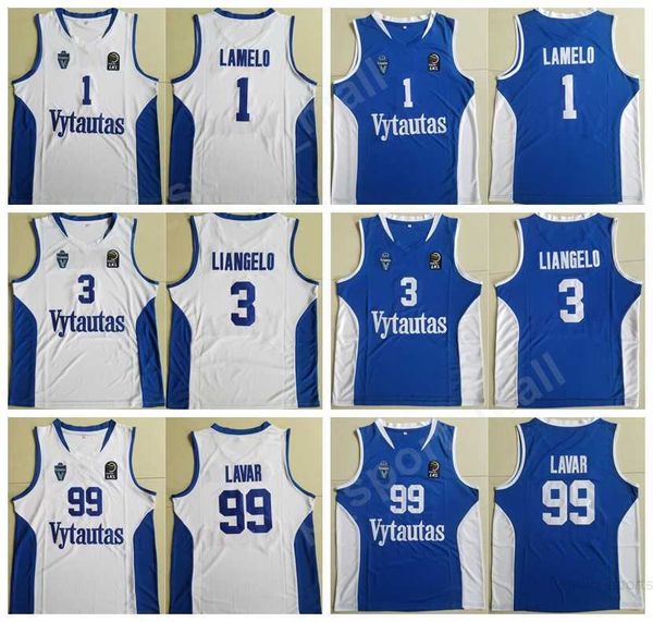 

moive basketball lithuania vytautas jerseys men 1 lamelo ball 3 liangelo ball 99 lavar ball jerseys stitched team blue color white quality, Black;red