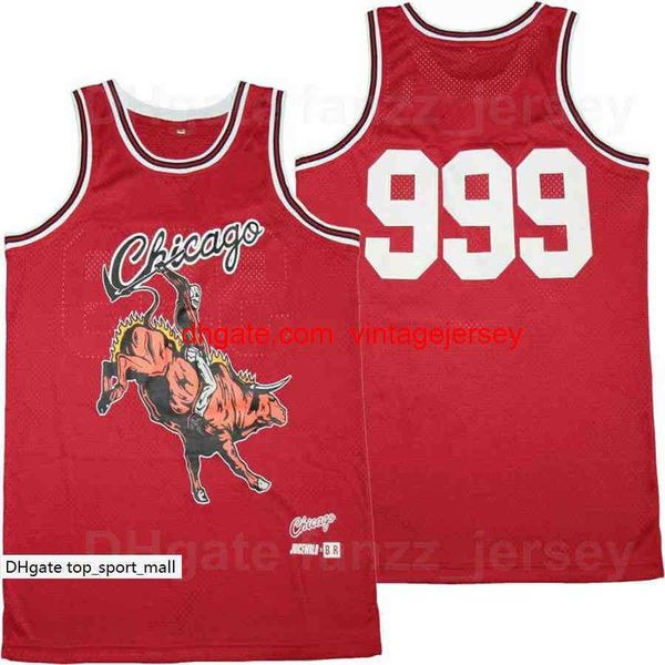 

men 999 moive basketball jersey vintage br remix juice wrld x retro breathable sports pure cotton hip hop uniform pullover team color red ex, Black