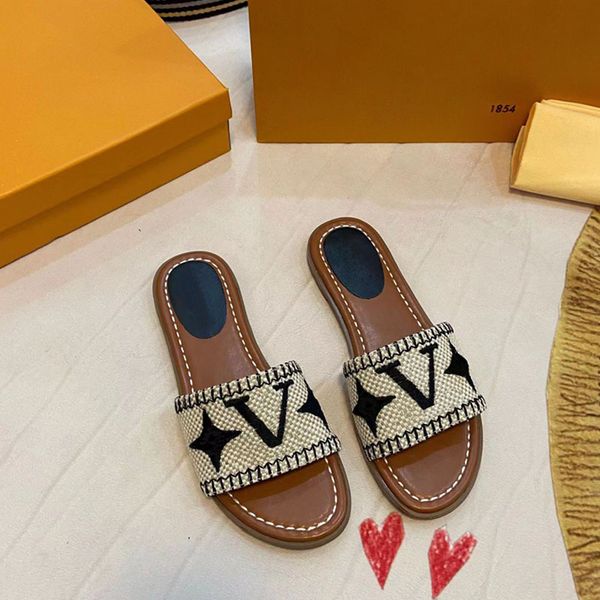 

designer womens slides embroidery slippers women v shoes sandals luxury fashion brand womens slippers, Black
