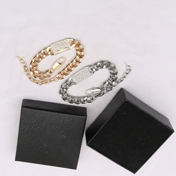 

designer bracelet chain jewelry luxury desinger brand letter link women 18k gold plated crystal rhinestone pearl wristband, Black