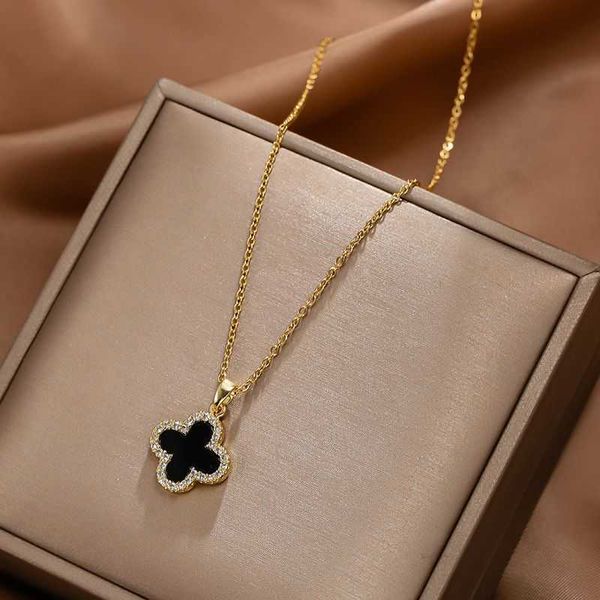 

necklace designer four leaf chain korean simple single-sided clover women's 18k gold-plated titanium steel necklace popular clavicle sw, Silver