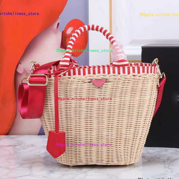 

new straw women totes bag hollow out designer handbags handmade bamboo weaving classics beach bags fashion triangle hardware letter top