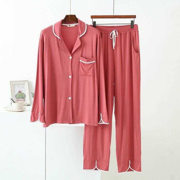 

soft draping womens modal lapel home pajamas suit long sleeved trousers two piece