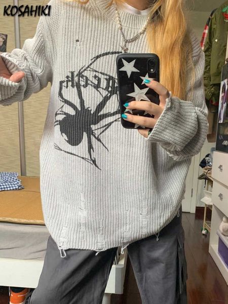 

spider print harajuku thick sweater women gothic vintage ripped grunge y2k jumper streetwear korean oversize hiphop pullover p230331, Black
