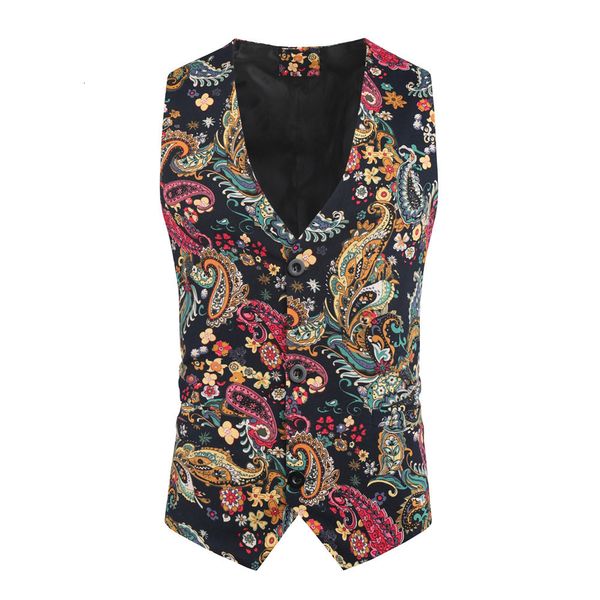 

men's vests suit wedding sleeveless slim fit paisley floral dress for single buttons waistcoat 230331, Black;white