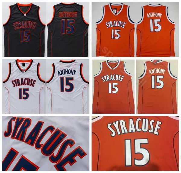

college camerlo anthony jersey 15 men basketball university syracuse orange jerseys breathable all stitched black white high quality