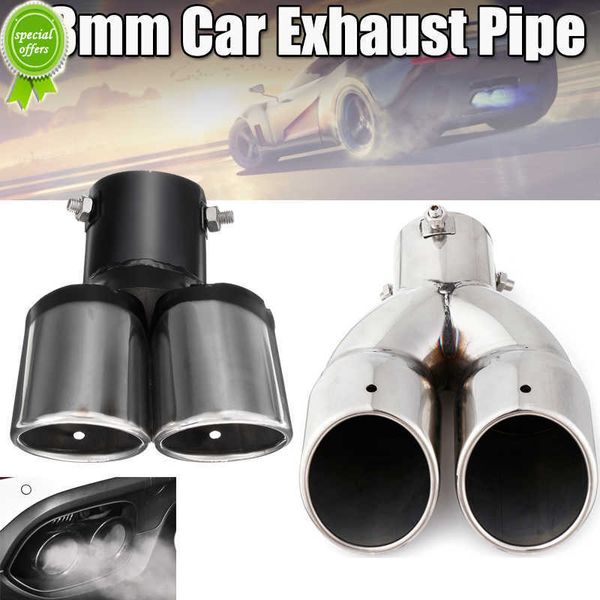 

new 63mm universal car muffler exhaust pipe double outlet stainless steel chrome silver tip end trim modified tail throat liner pipe