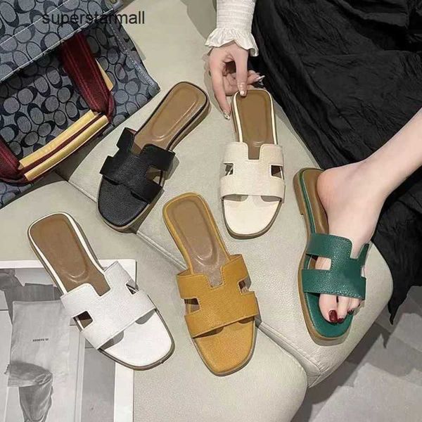 

2023 h designer fashion women slippers oran sandal solid beach slides lychee skin metallic silver lime royal dark grey khaki maroon fonce, Black