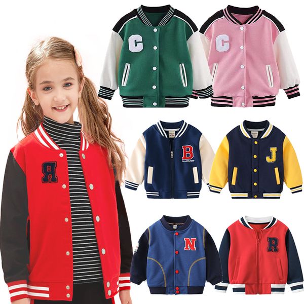 

jackets kids winter jacket button casual letter baseball uniform coats round neck cardigan sportswear autumn and winter child clothes 230331, Blue;gray