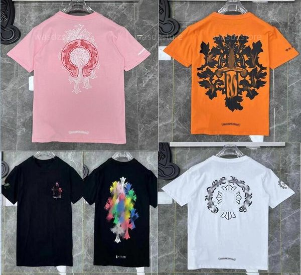 

mens tshirts fashion women classic t shirts brand tshirts ch white short sweater casual embossed letter horseshoe sanskrit cross pattern des, White;black