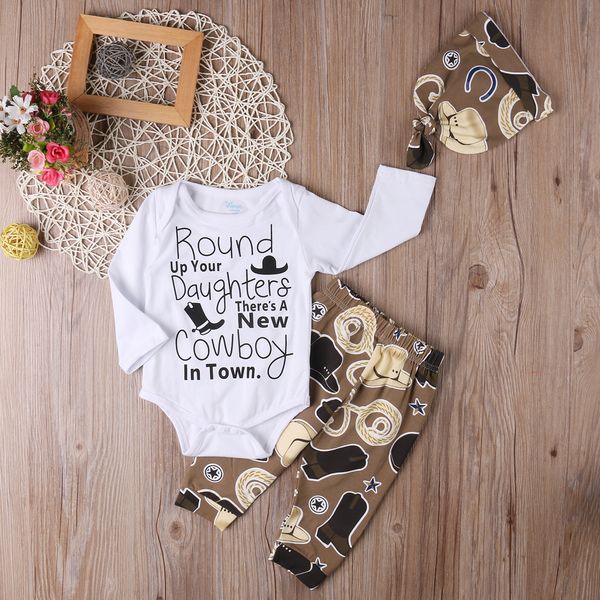 

clothing sets citgeett infant baby cowboy born girl boy clothes romper pantshat 3pcs suits girls 230331, White