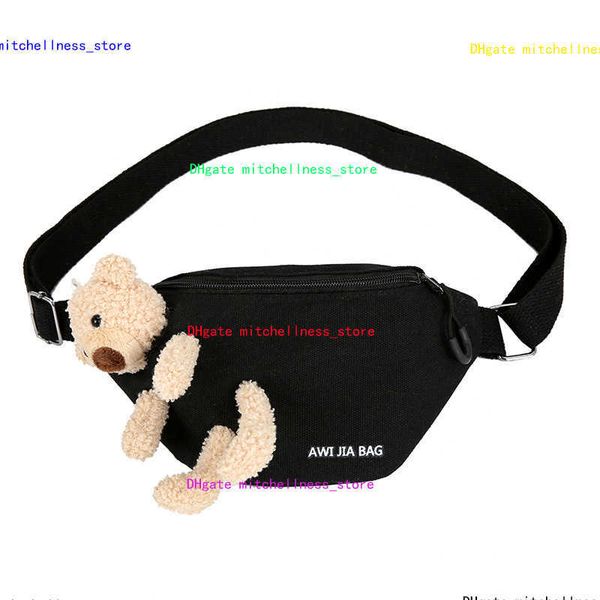 

new casual canvas ladies waist bags cartoon cute parent-child one-shoulder messenger handbag bear doll decorative chest bag