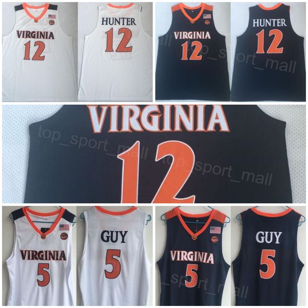 

virginia cavaliers college basketball 5 kyle guy jersey 12 deandre hunter shirt stitched team color navy blue white university for sport fan, Black