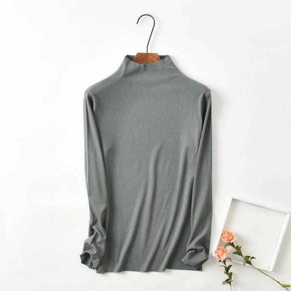 

threaded cotton bottoming shirt womens autumn and winter half turtleneck, White