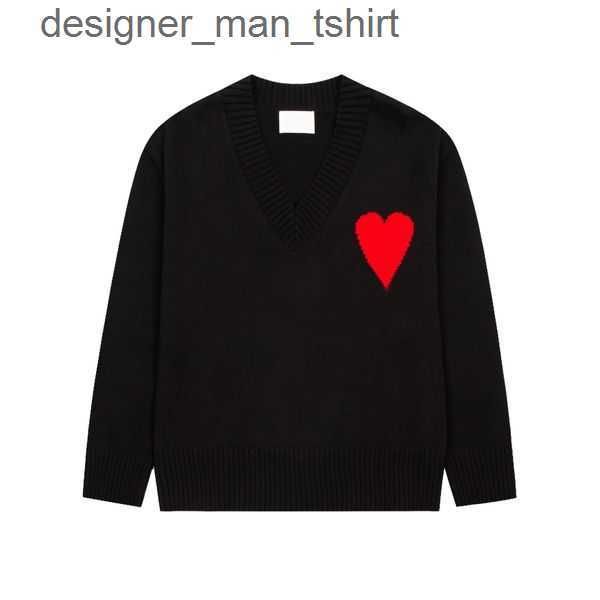 

amis paris fashion mens designer amies knitted sweater embroidered red heart solid color big love round neck short sleeve a t-shirt for men, White;black