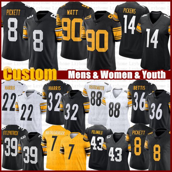 

tj watt 9 kenny pickett custom football jersey george pickens franco najee harris pat freiermuth patrick peterson minkah fitzpatrick diontae, Black;red