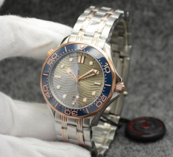 

42mm automatic mechanical outdoor men's watch grey dial gold and silver stainless steel strap rotatable bezel transparent case back lux, Slivery;brown