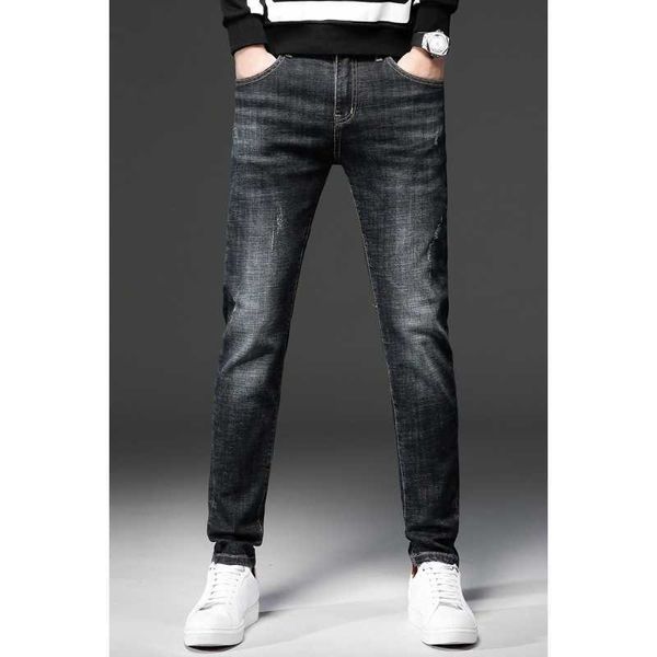 

men's jeans luxury fashion versatile korean slim fit elastic leggings, Blue