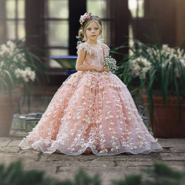 

luxurious pink flower girl dresses 2023 princess a line flowers lace pageant gowns for teens formal occasion birthday party wears backless b, White;blue
